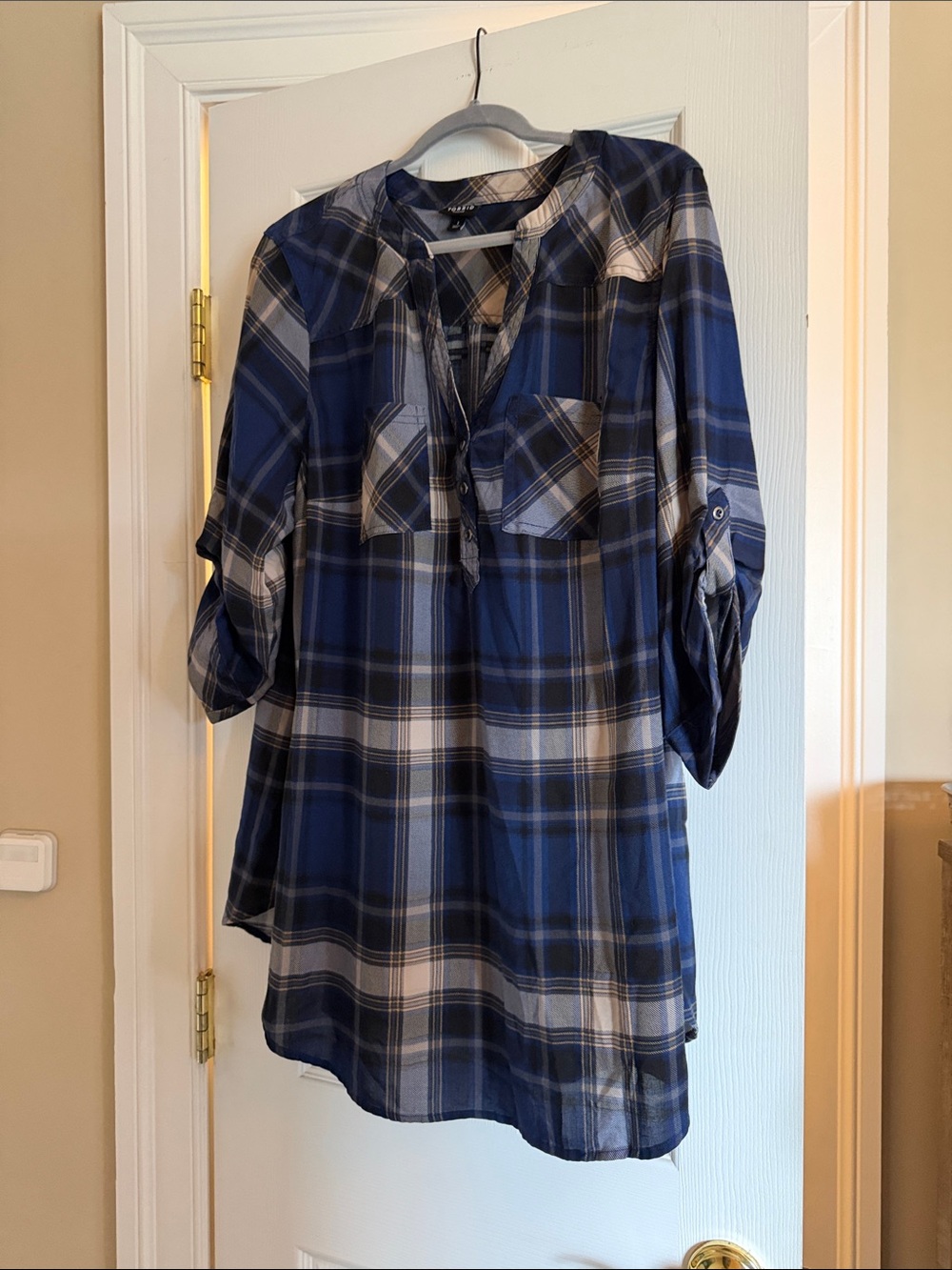 torrid Blue and White Plaid Tunic Blouse